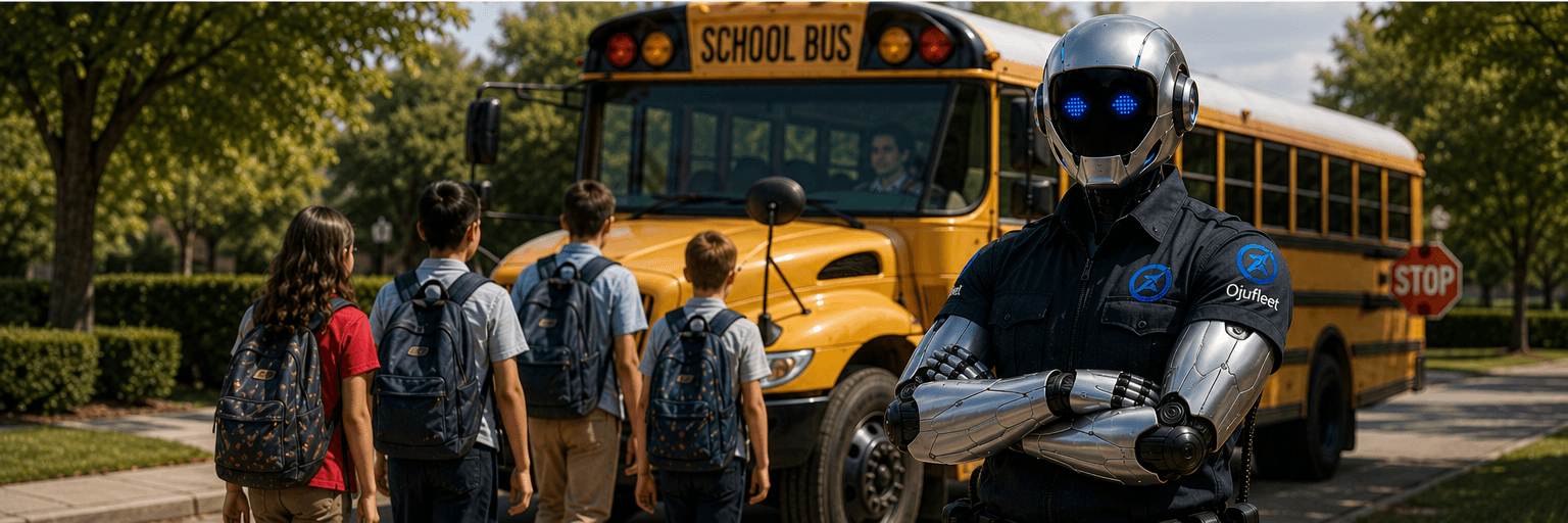 Optix watching over students boarding a yellow school bus