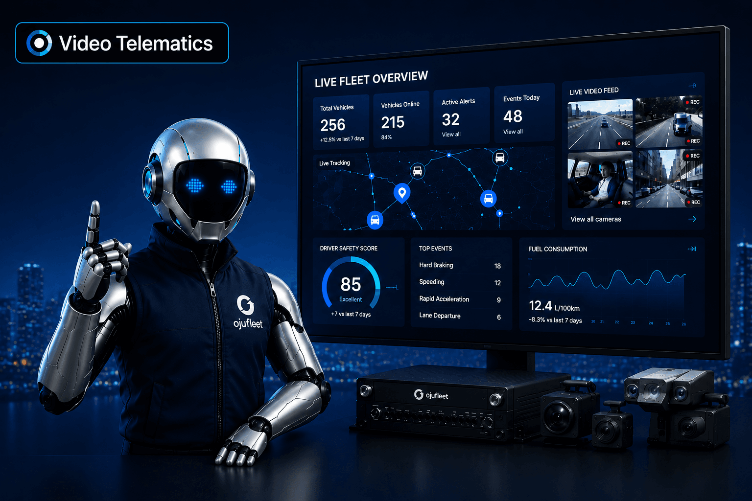 Optix monitoring multi-channel dashcam footage — video telematics in action